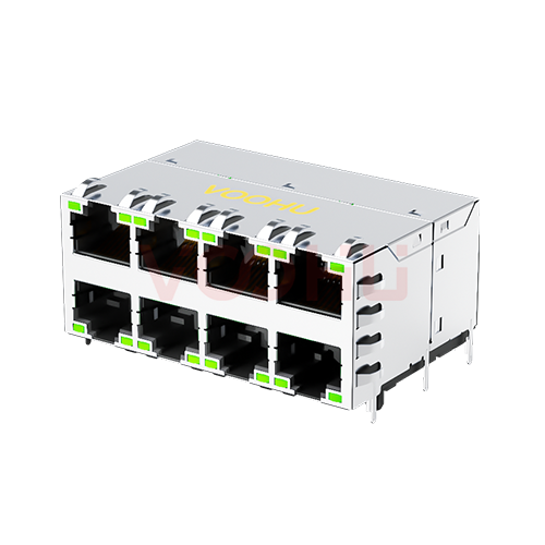 SYT24Q365DB3A10DPB2057 90&deg; 侧面插入 2*4  开口朝上/下 2X4 2.5G POE+ DIP RJ45