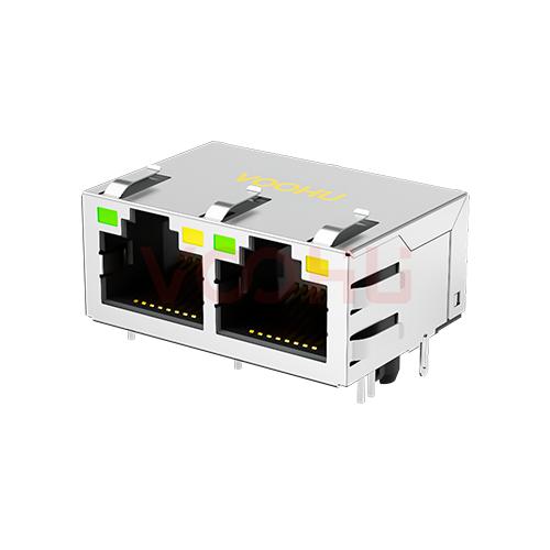 SYT212B016FD2A4D 90&deg; 侧面插入 1*2 开口朝上 10/100BASE LED G/Y带弹片 DIP  RJ45