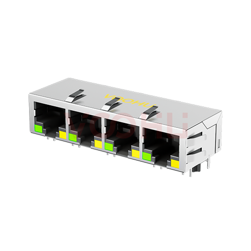 SYT114B083DB2A1D3  90&deg; 侧面插入 1*4 开口朝下 10/100M LED G/Y DIP RJ45