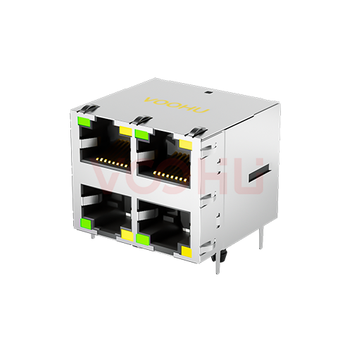 SYT22B102DB2A4D068 90&deg; 侧面插入 2*2 开口朝上/下 10/100M  有LED G/Y DIP RJ45