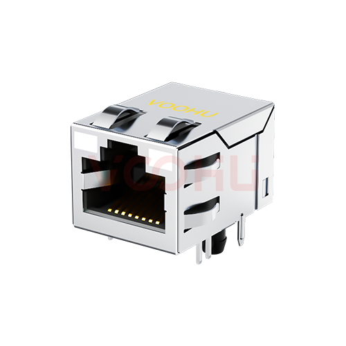 SYT211Q010FG1A4D 90&deg; 侧面插入 1*1 开口朝上 100/1000M GY/GY DIP RJ45