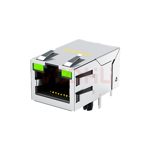 SYT311Q018DB3A4DN  90&deg; 侧面插入 1*1 开口朝上 G/G 100/1000M 带屏蔽带弹片 DIP RJ45