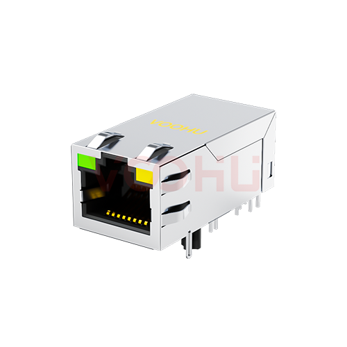 SYT411Q199DB2A1DP 90&deg; 侧面插入 1*1 开口朝上 100/1000M POE720mA LED G/Y DIP RJ45