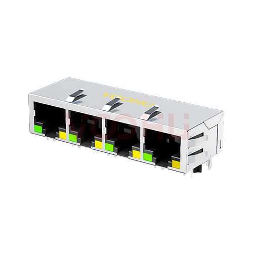 SYT114Q070DA2A1D 90&deg; 侧面插入 1*4 开口朝下 100/1000M LED G/Y DIP RJ45