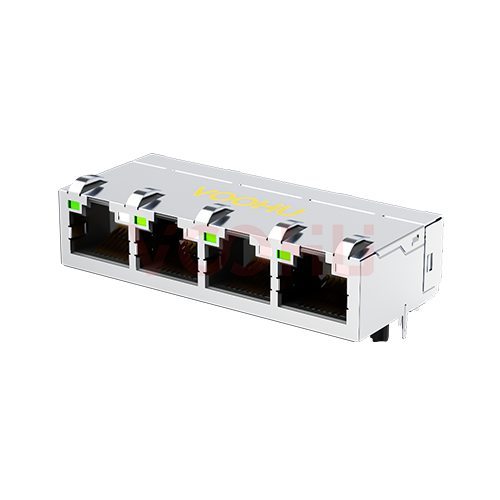 SYT314Q070DE3A2DDBB359  90&deg; 侧面插入 1*4 开口朝上 LED G/GY 1000BASE 带弹片 DIP RJ45