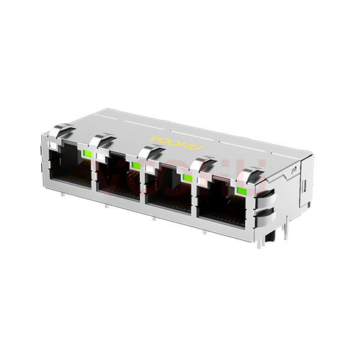 SYT314Q116FF7A2D3359  90&deg; 侧面插入 1*4 开口朝上 LED GO/G 1000BASE 带弹片 DIP RJ45