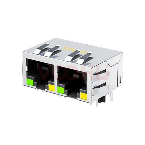 SYT112Q070DB2A1D 90&deg; 侧面插入 1*2 开口朝下 100/1000M LED G/Y DIP RJ45
