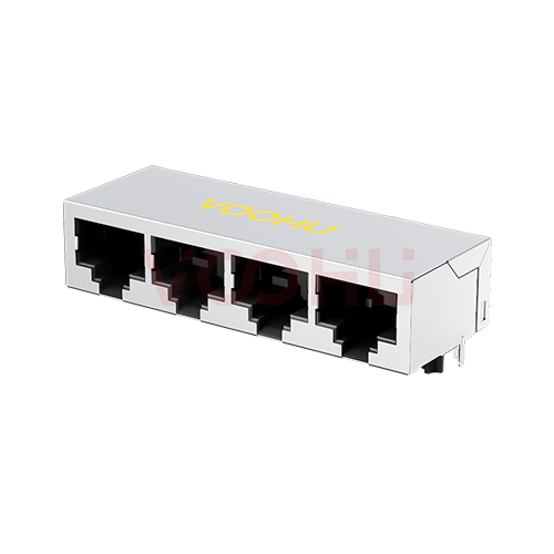 SYT114Q066GWA1D  90&deg; 侧面插入 1*4 开口朝下 无LED 1000BASE 带屏蔽 DIP RJ45