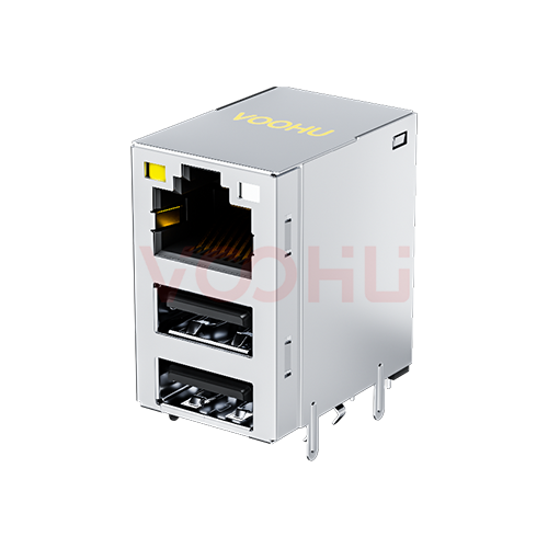 SYT711U3Q798AE8WDBN5359 90&deg; 侧面插入 1*1 开口朝上 Y/OG 5G DIP RJ45+USB