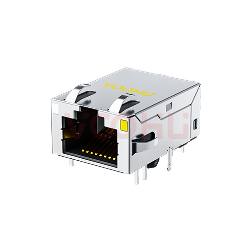 SYT811Q112FN4A10D057 90&deg; 侧面插入 1*1 开口朝上 100/1000M  LED OG/Y DIP RJ45（低高度）