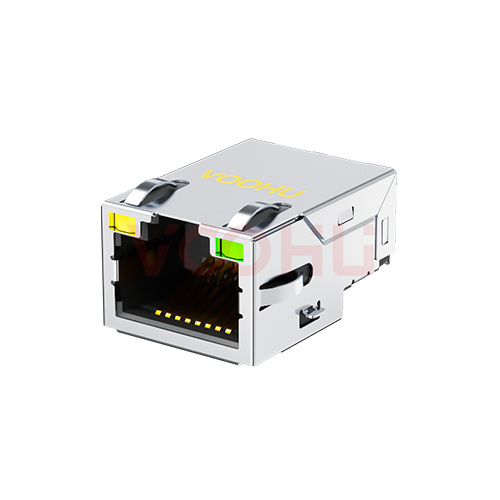 SYT211Q077DB1A7CBS057  90&deg; 侧面插入 1*1 开口朝上 Y/G 100/1000M 贴片 沉板RJ45连接器