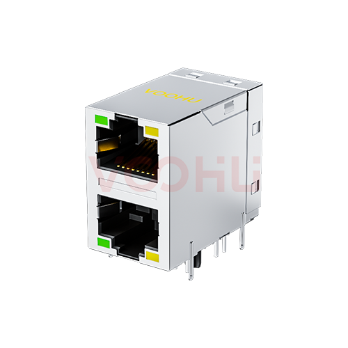 SYT21Q042AB2A2D057 90&deg; 侧面插入 2*1 开口朝上/下 100/1000M LED G/Y DIP RJ45