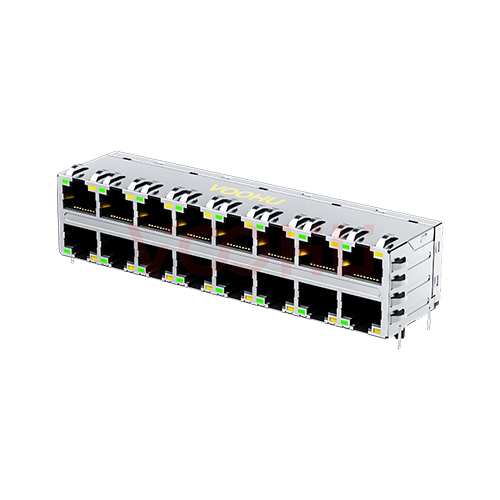 SYT28Q042DB2A1D057 90&deg; 侧面插入 2*8 开口朝上/下 G/Y 100/1000M DIP RJ45
