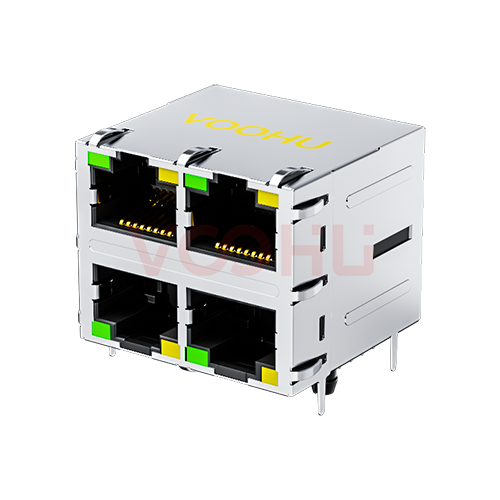 WH59F442B2225C12 2*2 10/100BASE 90&deg; 开口上下 LED（左绿右黄） RJ45连接器