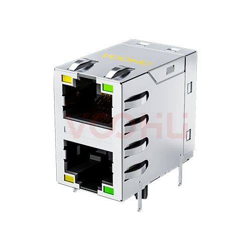 SYT21Q042DB1A2D057 90&deg; 侧面插入 2*1 开口朝上/下 LED Y/G 带屏蔽带弹片 DIP RJ45