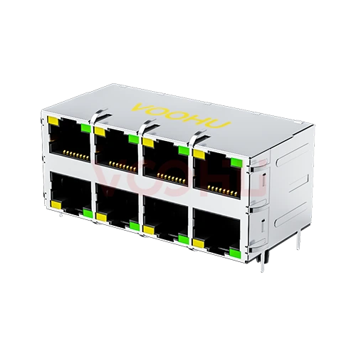 SYT24Q042DB1A4D068 90&deg; 侧面插入 2*4 开口朝上/下 1000BASE LED Y/G 带屏蔽 DIP RJ45
