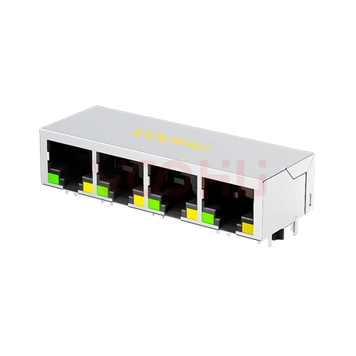 SYT114Q060AA2A1D 90&deg; 侧面插入  1*4 开口朝下 100/1000M LED G/Y DIP  RJ45