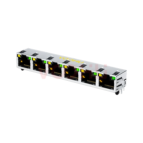 SYT561688DB1A1DY1006  90&deg; 侧面插入 1*6 开口朝上 LED Y/G 带屏蔽 DIP RJ45