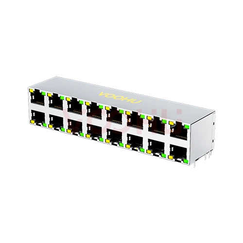 SYT59212888AB1A1DY1F006长体  90&deg; 侧面插入 5921 2*8 8P8C 开口朝上/下 LED Y/G DIP RJ45