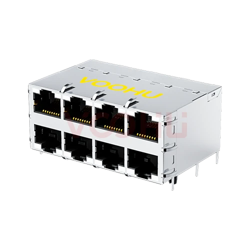 WHB59GP8-235-4626-C12 90&deg; 侧面插入 2*4 开口朝上/下 POE720mA YG/YG 100/1000M DIP RJ45