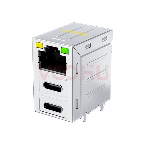 SYTRT1188AB1A5DB1080 90&deg; 侧面插入 1*1 开口朝上 Y/G DIP RJ45+TYPE-C