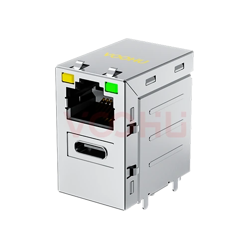 SYTRT1188DB1A5DB1080 90&deg; 侧面插入 1*1 开口朝上 Y/G DIP RJ45+TYPE-C