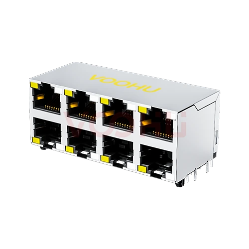 SYT59212488AE5A3DY1E022 90&deg; 侧面插入 2*4 开口朝上/下 LED Y/GO 带屏蔽 DIP RJ45