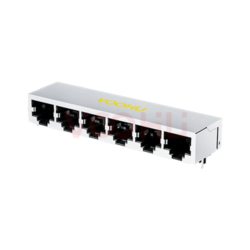 SYT59211618GWA1D7Y1022 90&deg; 侧面插入 1*6 开口朝下 无LED 带屏蔽 DIP RJ45