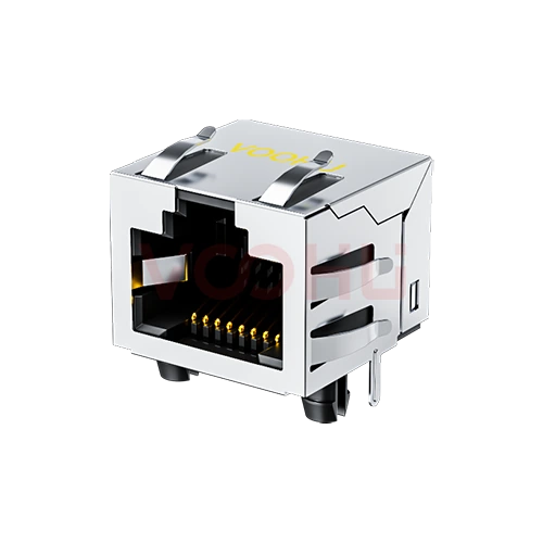 SYT561188HWA3DY1027 90&deg; 侧面插入 1*1 开口朝上 无LED 带屏蔽带弹片 DIP RJ45