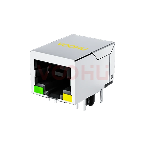 SYT59211118AB2A3DY1027 90&deg; 侧面插入 1*1 开口朝下 LED G/Y 带屏蔽 DIP RJ45