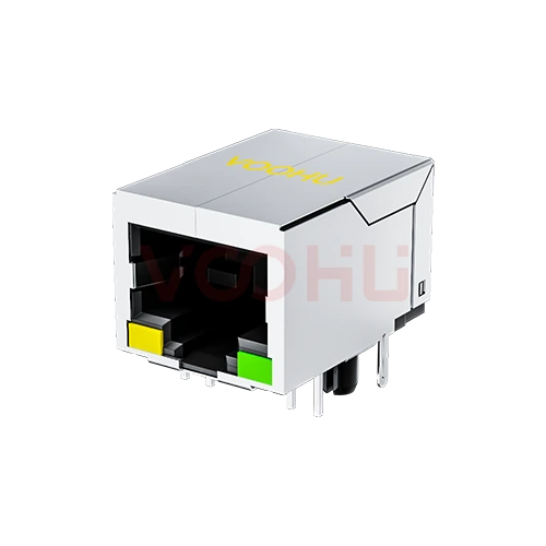 SYT59211118AB1A1DY4022 90&deg; 侧面插入 1*1 开口朝下 带屏蔽 DIP RJ45