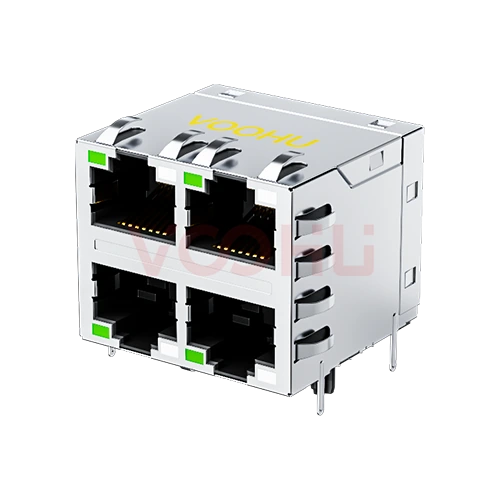 SYT22Q042DE3A2D359 90&deg; 侧面插入 2*2 开口朝上/下 100/1000M  LED G/GY DIP RJ45