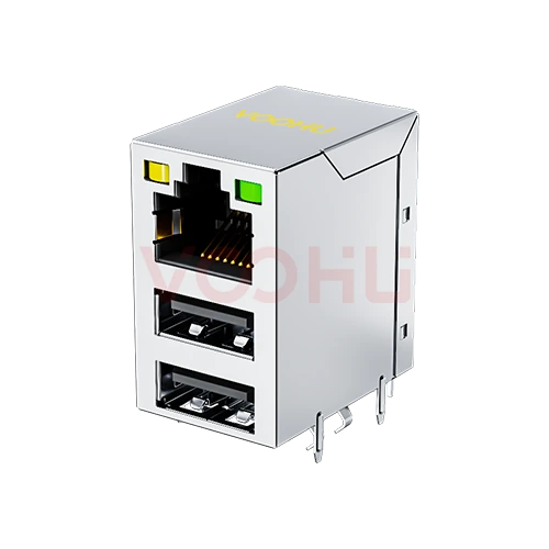 WH8201078812101 1*1 90&deg; LED(Y/G) RJ45+USB网络接口