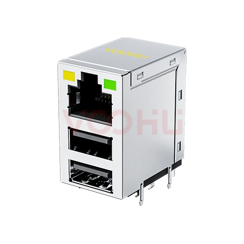 WH8201078832101 1*1 90&deg; LED(Y/G) RJ45+USB网络接口