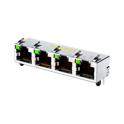 WH56I3488C0141101 90&deg; 1*4 开口朝上 LED （G/-）DIP RJ45网络接口