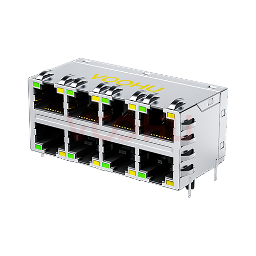 SYT24Q535DB2A2DB2057 90&deg; 侧面插入 2*4  开口朝上/下 G/Y 2.5G DIP RJ45