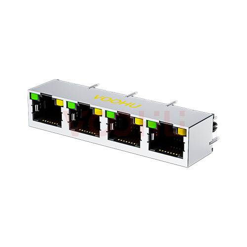 SYT52T1488AB2A1DB4057 180&deg;立式  1*4 开口朝上 LED 左绿右黄 DIP  RJ45