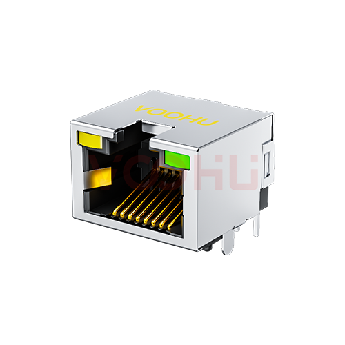 SYT60S1188AB1A6DY1008(弯脚)  90&deg; 侧面插入 1*1 开口朝上 LED Y/G 带屏蔽 DIP RJ45（低高度）