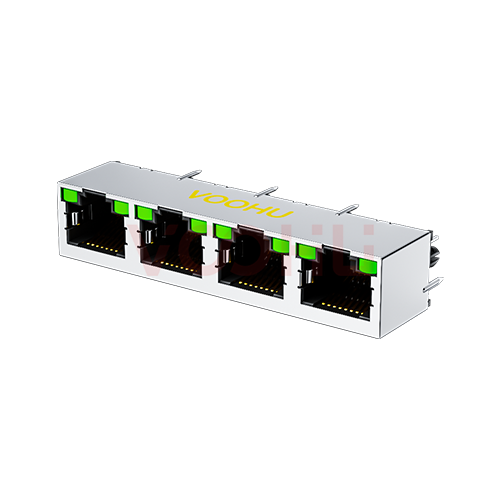 SYT52T1488AB3A1D10B1057 180&deg;立式  1*4 开口朝上 LED 左绿右绿 DIP  RJ45