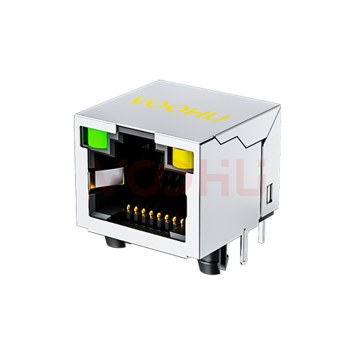 SYT561188AB2A3DY1027 90&deg; 侧面插入 1*1 开口朝上 LED G/Y 带屏蔽  RJ45直通