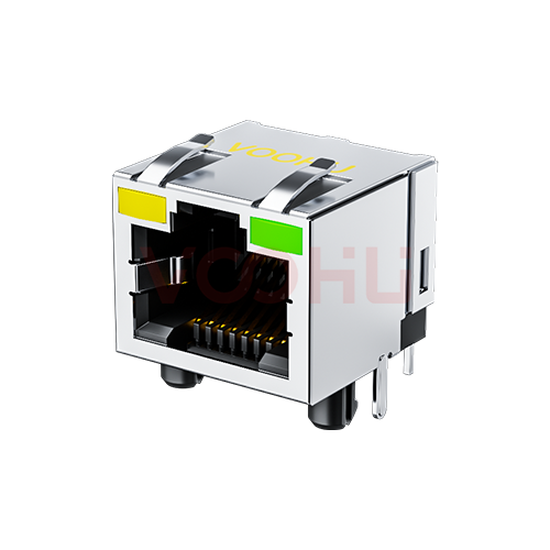 SYT561188DB1A1DB7DB 90&deg; 侧面插入 1*1 开口朝上 LED Y/G 带屏蔽带弹片 DIP RJ45