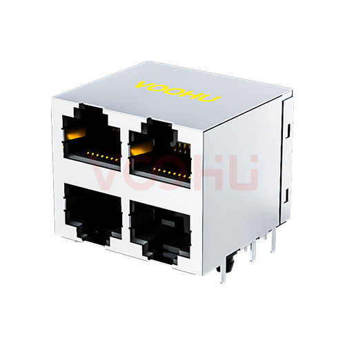 SYT59212288GWA1DY1E022 90&deg; 侧面插入 2*2 开口朝上/下 带屏蔽 DIP RJ45