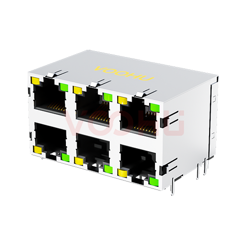 SYT59212388DB1A1DY1B022   开口朝下 2*3 8P8C带灯带屏蔽 长体 RJ45