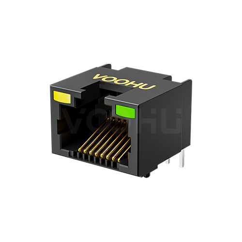 SYT60S1188JB1A6DY1008  90&deg; 侧面插入 1*1 开口朝上 LED Y/G 带屏蔽 DIP RJ45（低高度）