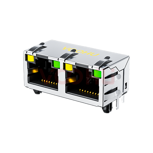 SYT561288DB1A3DY1027 90&deg; 侧面插入 1*2 开口朝上 56带屏蔽带灯 DIP  RJ45