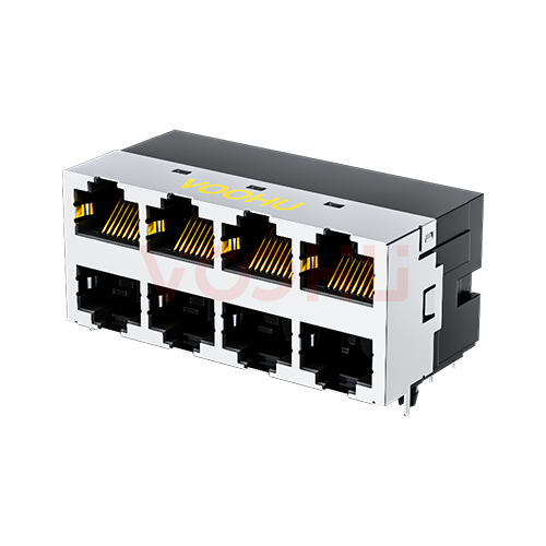 SYT59212488GWA1DY1EB052  90&deg; 侧面插入 2*4 开口朝上/下 8P8C 短体 半包 DIP RJ45