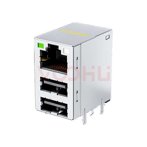 SYT711U2Q009AH4RWDABN359 90&deg; 侧面插入 1*1 LED G/YG DIP  RJ45 1000BASE+双USB2.0