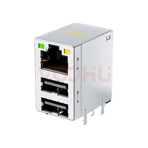 SYT711U2B083AB2W1DN359 90&deg; 侧面插入 1*1  100BASE  LED G/Y DIP RJ45+USB2.0