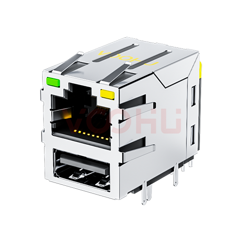 SYT611U3Q008DB2WD 90&deg; 侧面插入 1*1 LED G/Y DIP RJ45+USB3.0 1000BASE