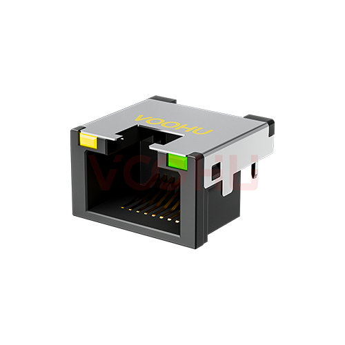 SYTCB431188AB1WA6DB1B075  90&deg; 侧面插入 1*1 开口朝上 沉板4.3 DIP带屏蔽  沉板RJ45连接器
